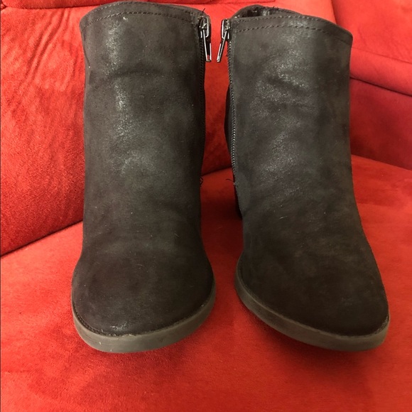 Black, suede look, low rise 3” heel boots w/zipper - Picture 2 of 8